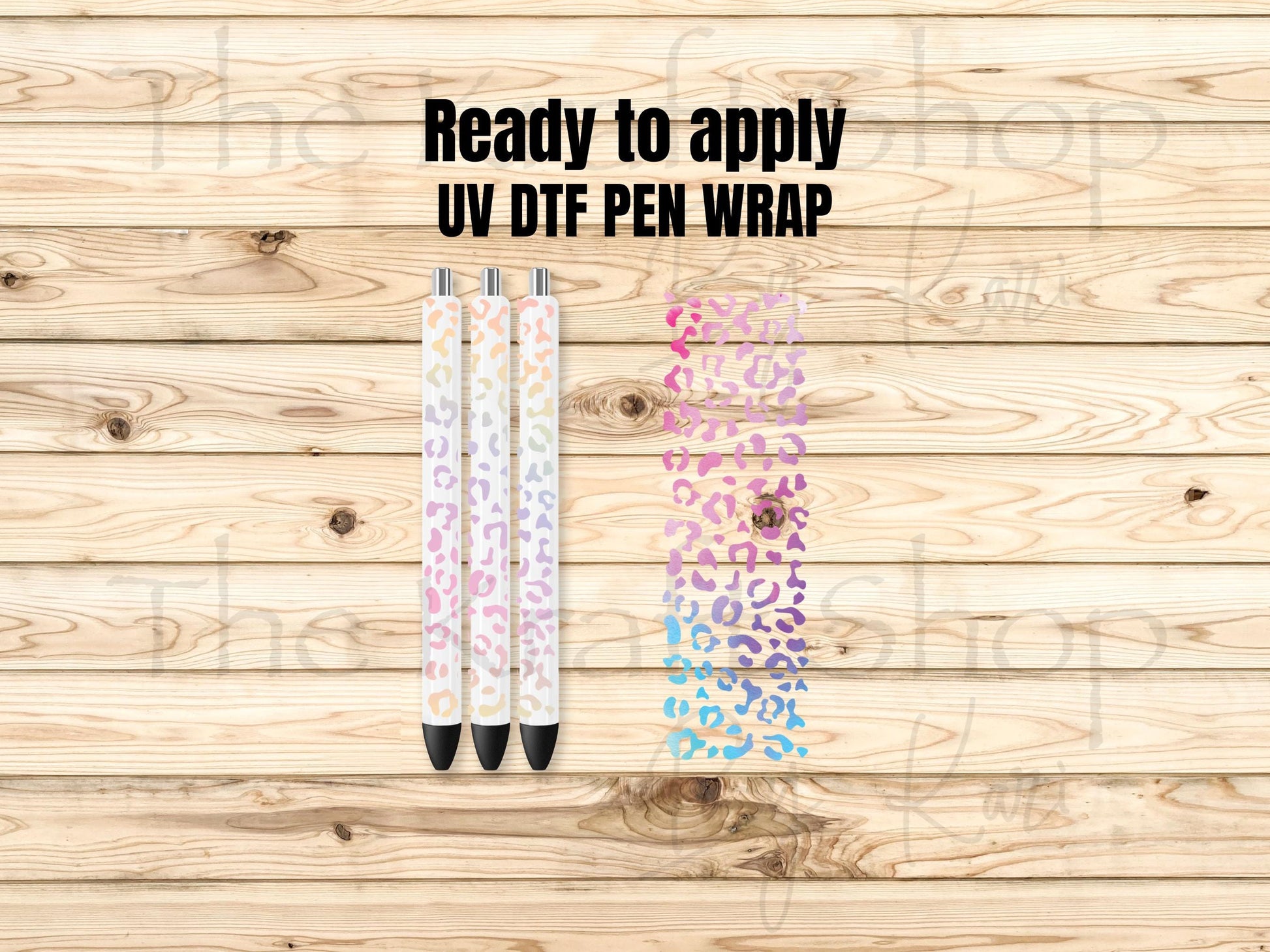 UV DTF Pen Wrap Ready To Apply Sticker Print. Leopard Rainbow 2pk transparent backing Uv Pen wrap. #8042