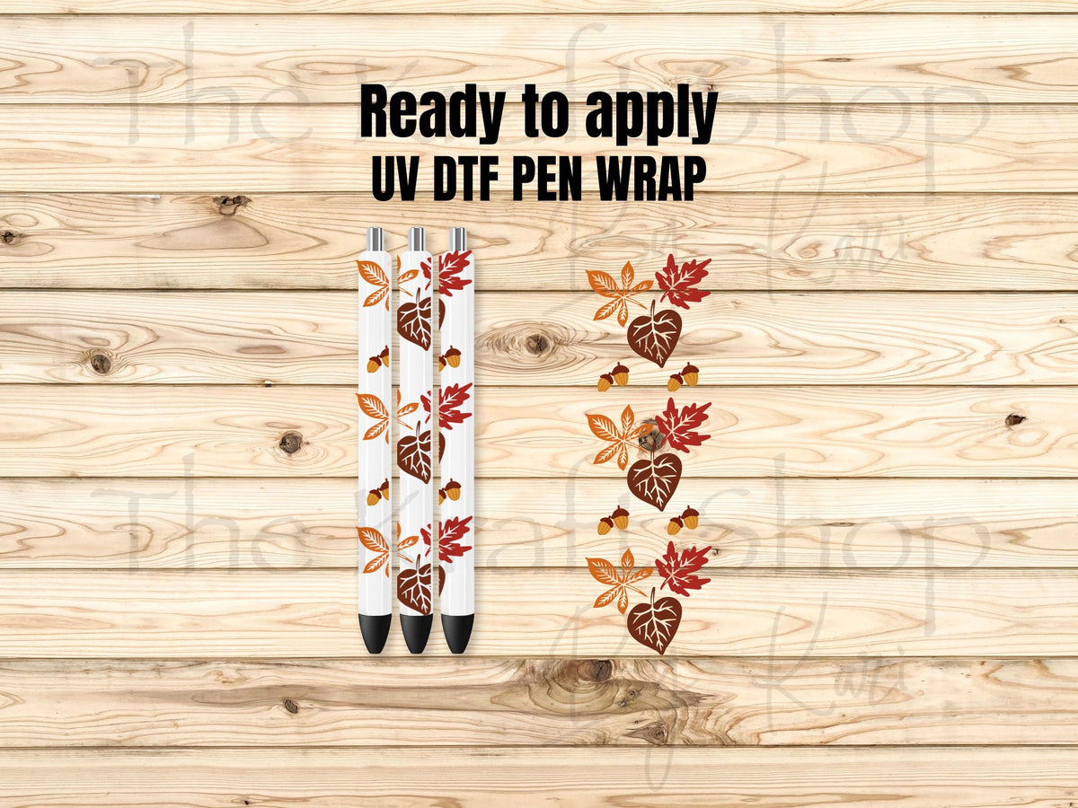 UV DTF Pen Wrap Ready To Apply Sticker Print. Fall Acorns Leaves with transparent backing Uv Pen wrap. #8047