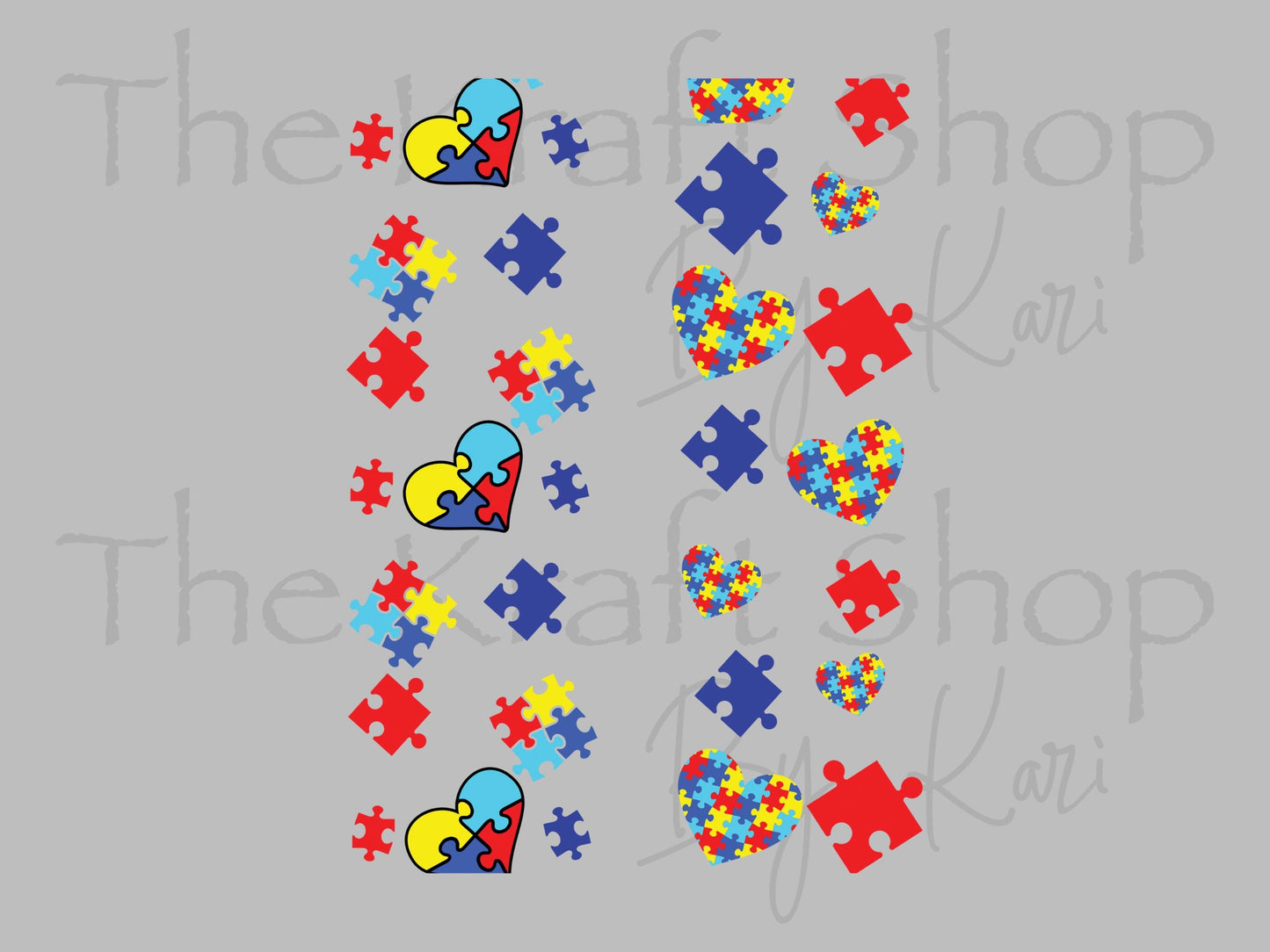 UV DTF Pen Wrap Ready To Apply Sticker Print. Autism Hearts Puzzle 2pk transparent backing Uv Pen wrap. #8048