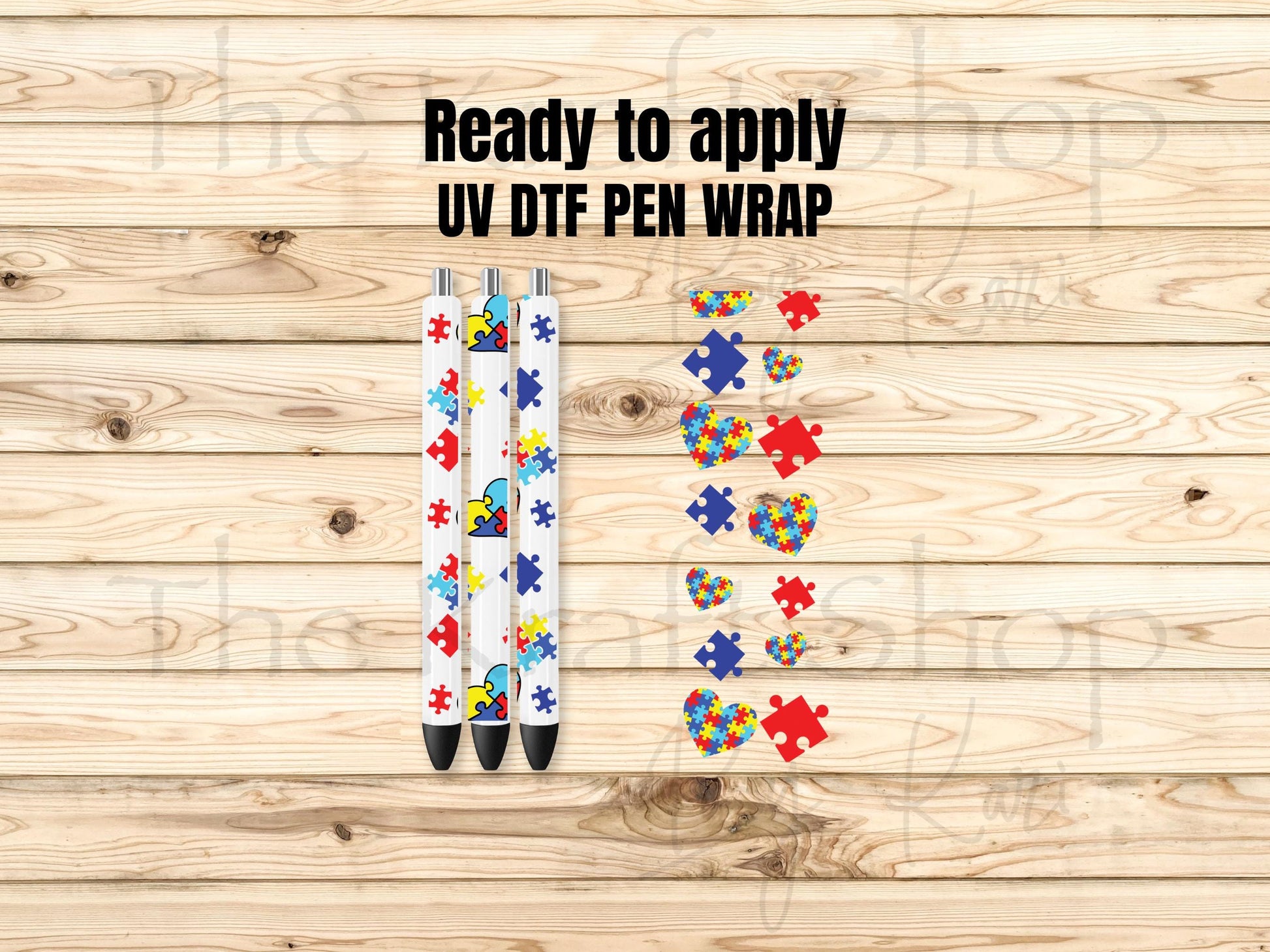 UV DTF Pen Wrap Ready To Apply Sticker Print. Autism Hearts Puzzle 2pk transparent backing Uv Pen wrap. #8048