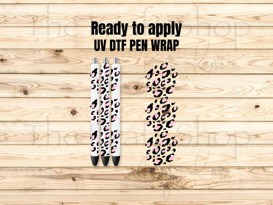 UV DTF Pen Wrap Ready To Apply Sticker Print. Pink Leopard Spots with transparent backing Uv Pen wrap. #8050
