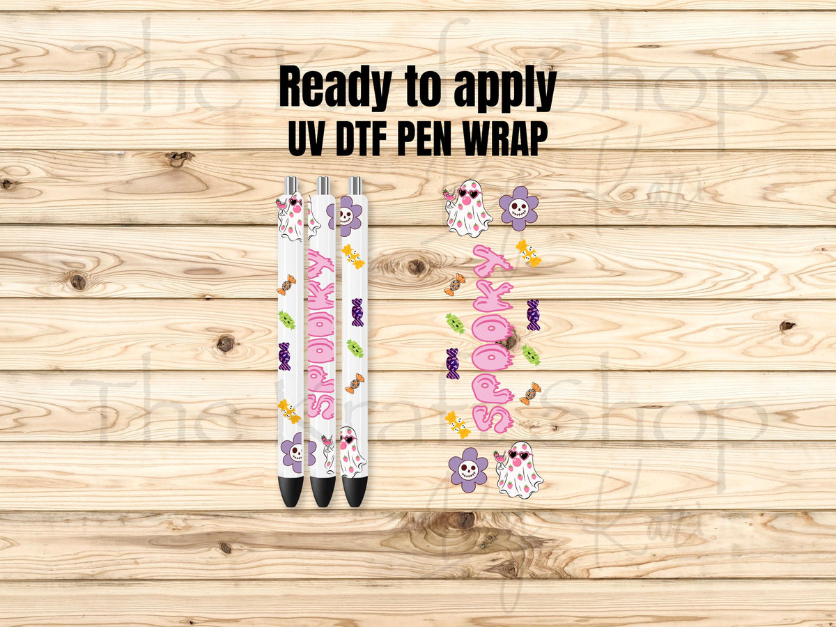UV DTF Pen Wrap Ready To Apply Sticker Print. Spooky Ghost with transparent backing Uv Pen wrap. #8052