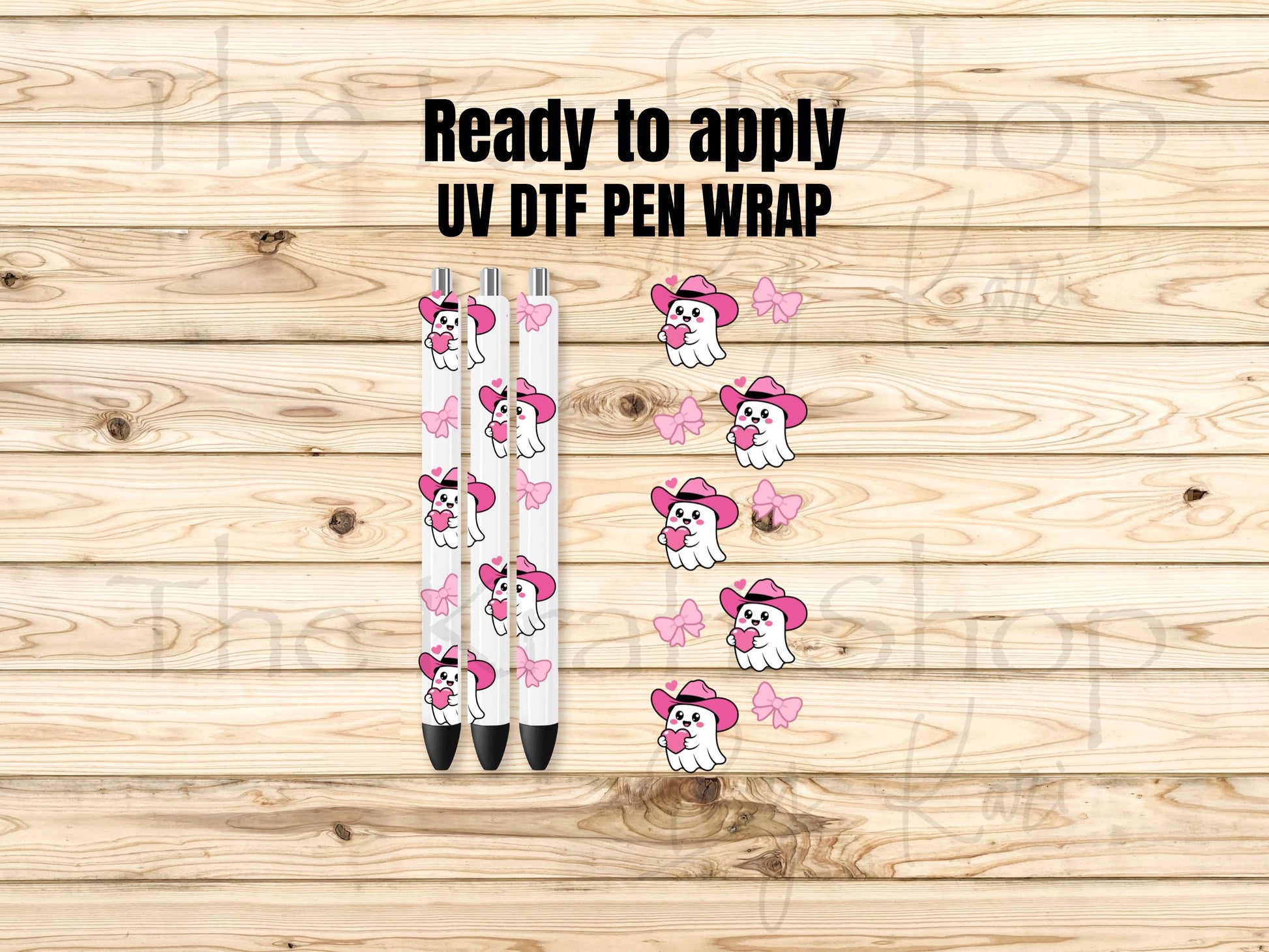 UV DTF Pen Wrap Ready To Apply Sticker Print. Pink Heart Ghost with transparent backing Uv Pen wrap. #8053