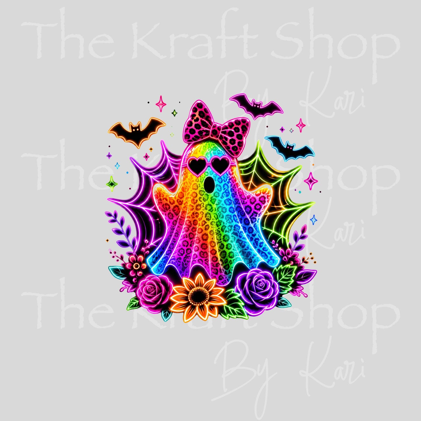UV DTF Sticker print. Neon Rainbow Ghost decal, tumbler decal, permanent sticker. #7763