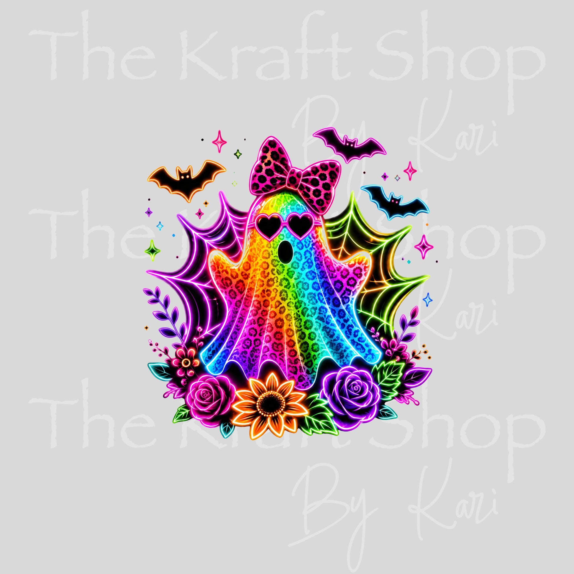 UV DTF Sticker print. Neon Rainbow Ghost decal, tumbler decal, permanent sticker. #7763