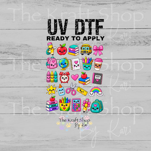 UV DTF Sticker prints. School Time element sheet bundle decal, permanent sticker. #10545