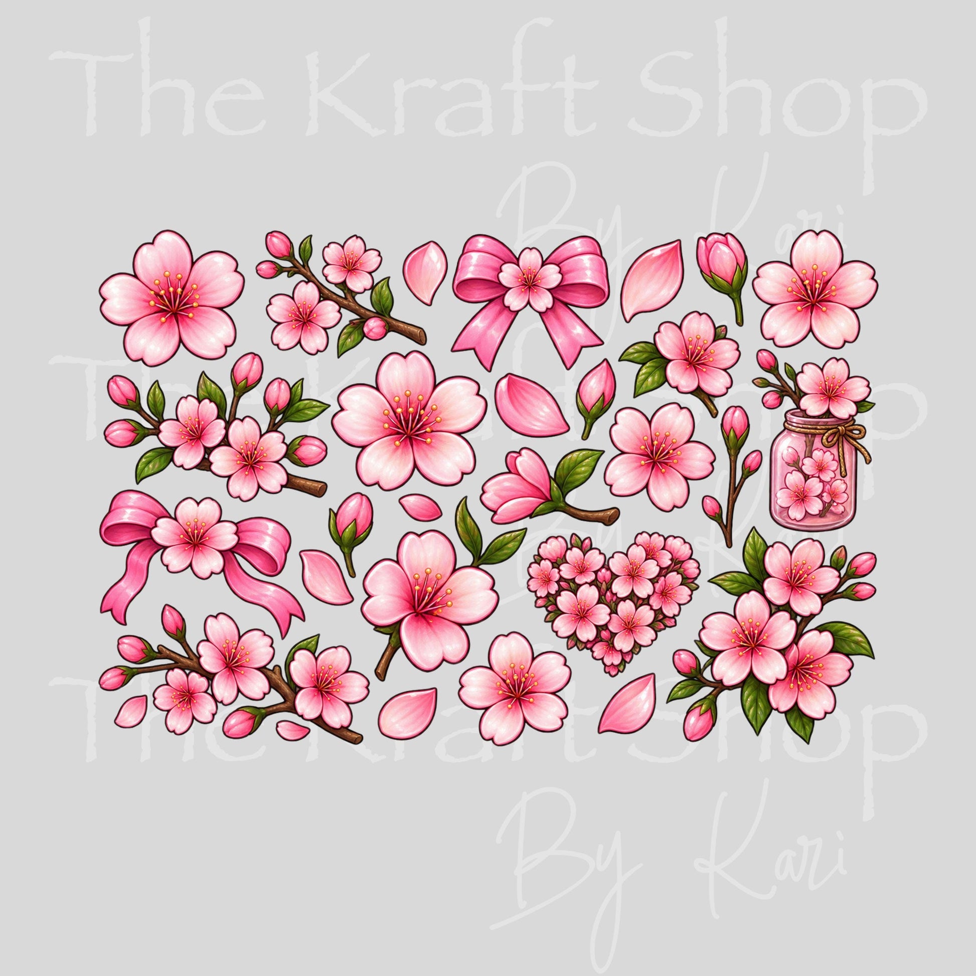 UV DTF Sticker prints. Cherry Blossom Heart element sheet bundle decal, permanent sticker. #10549