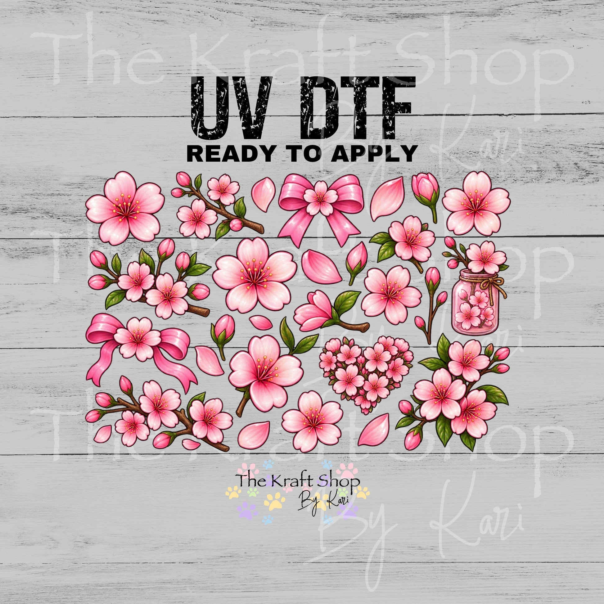 UV DTF Sticker prints. Cherry Blossom Heart element sheet bundle decal, permanent sticker. #10549