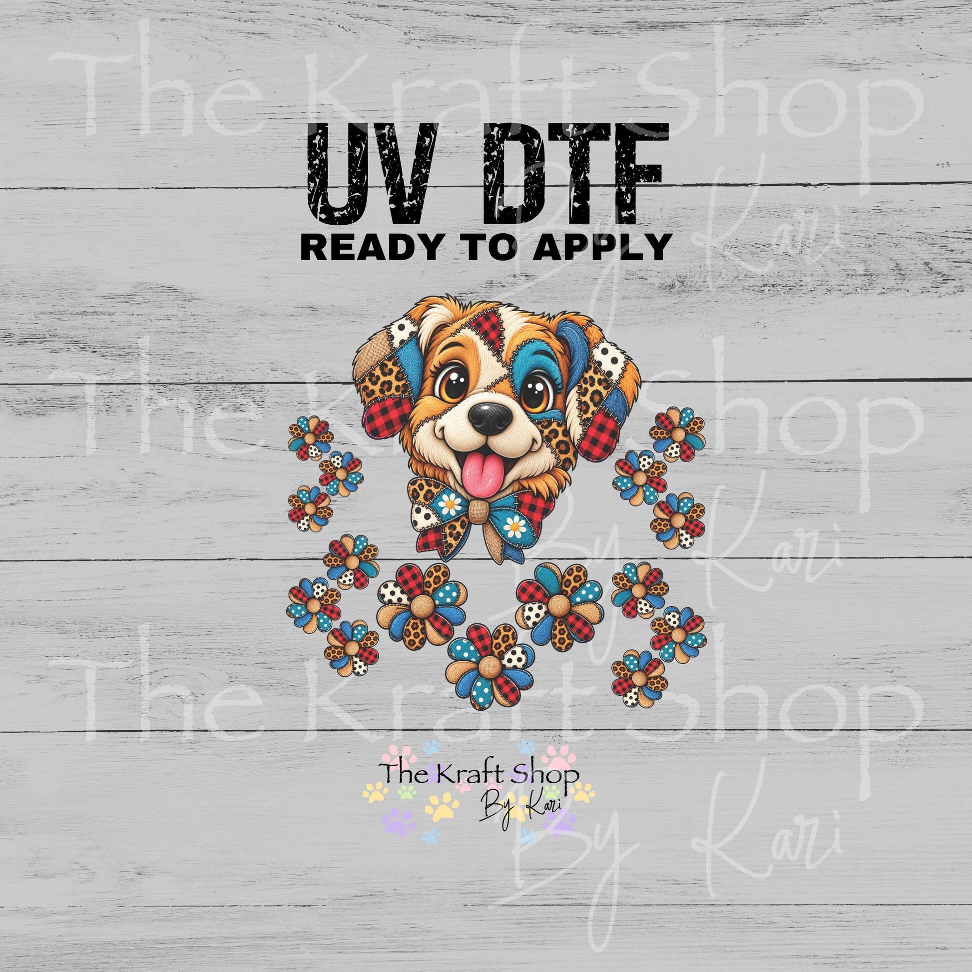 UV DTF Sticker print. Cute Patchwork Dog element sheet of decals, tumbler decal, permanent sticker. #10553