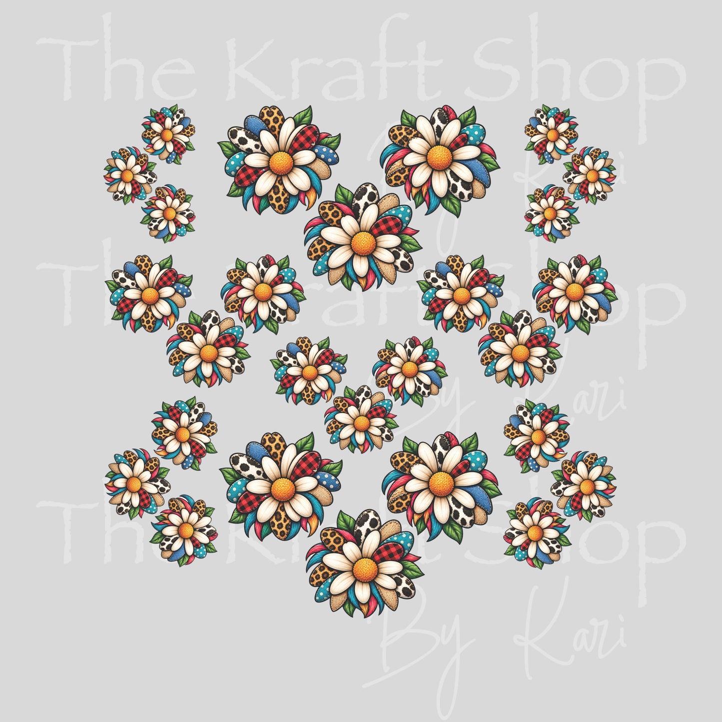 UV DTF Sticker print. Cute Patchwork Daisys element sheet of decals, tumbler decal, permanent sticker. #10556