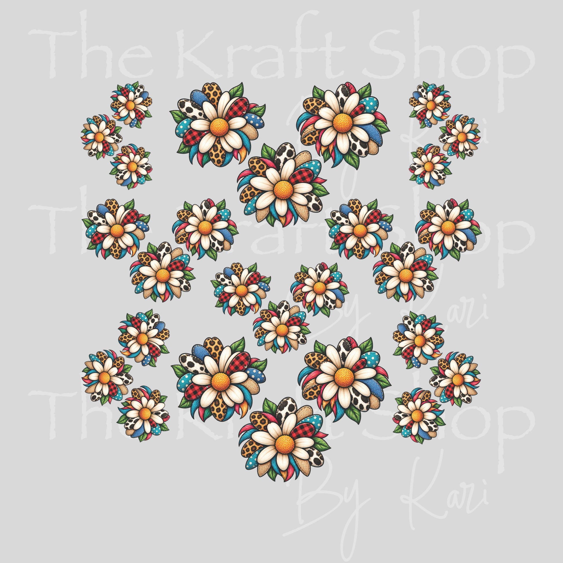 UV DTF Sticker print. Cute Patchwork Daisys element sheet of decals, tumbler decal, permanent sticker. #10556