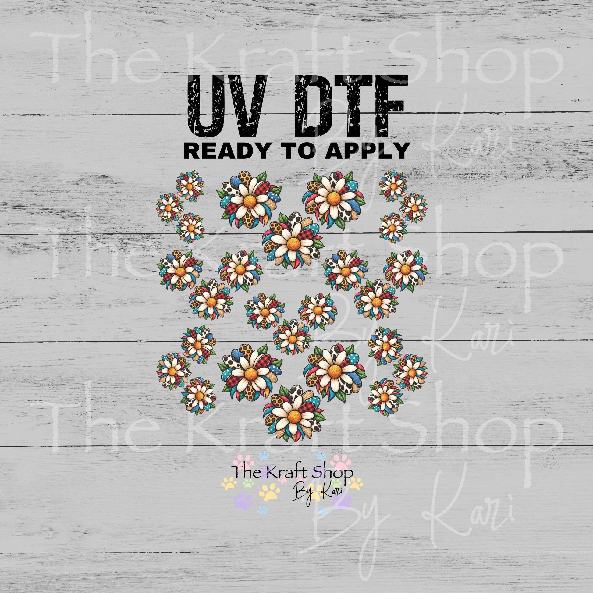 UV DTF Sticker print. Cute Patchwork Daisys element sheet of decals, tumbler decal, permanent sticker. #10556