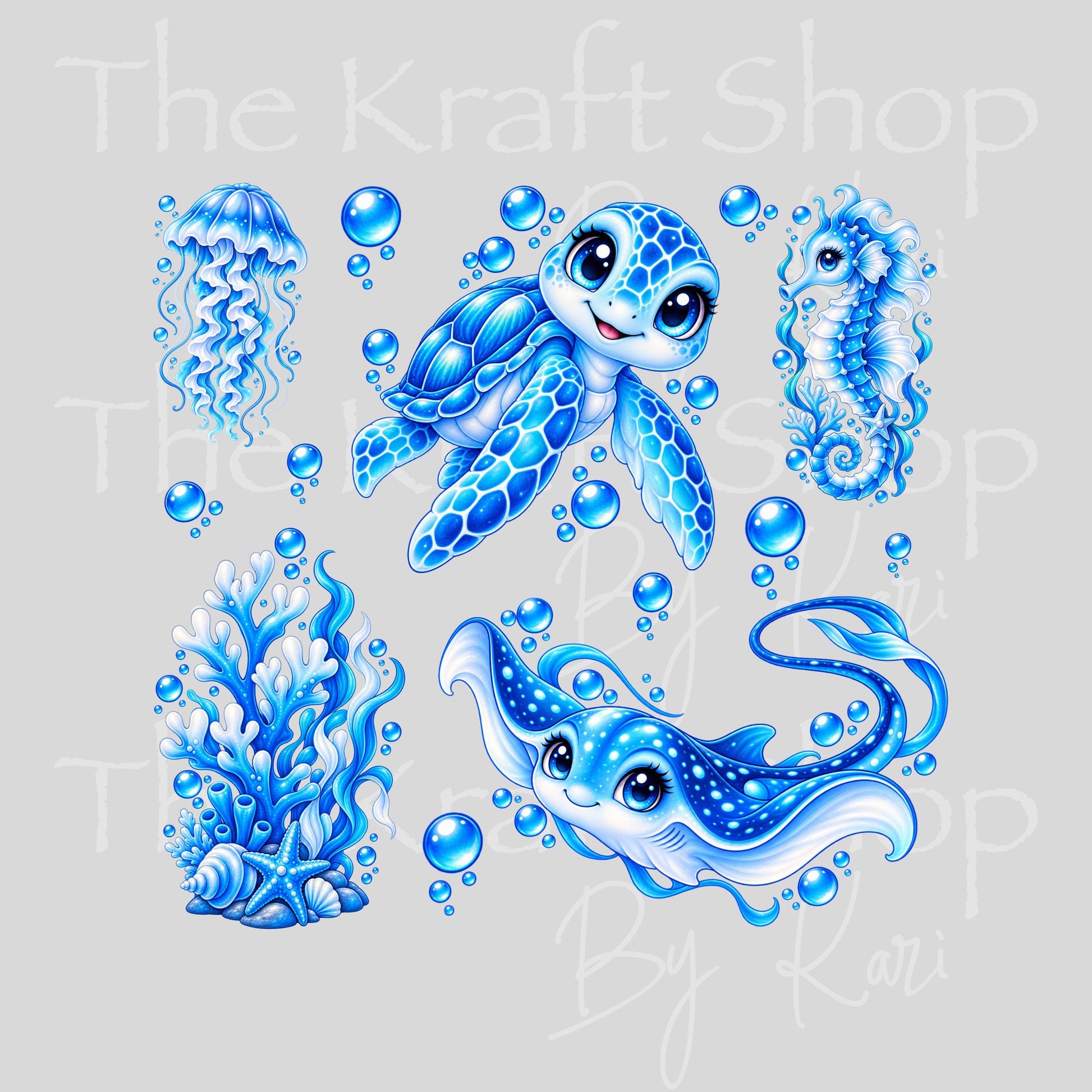 UV DTF Sticker print. Sea Blue element sheet of decals, tumbler decal, permanent sticker. #10557