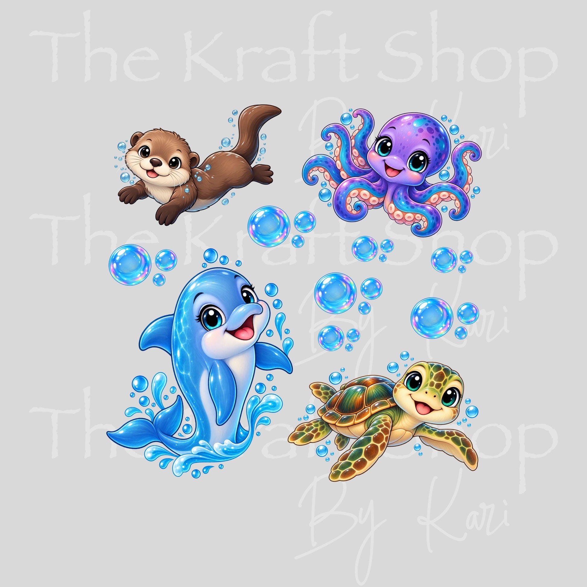 UV DTF Sticker print. Cute Sea Animals element sheet of decals, tumbler decal, permanent sticker. #10558