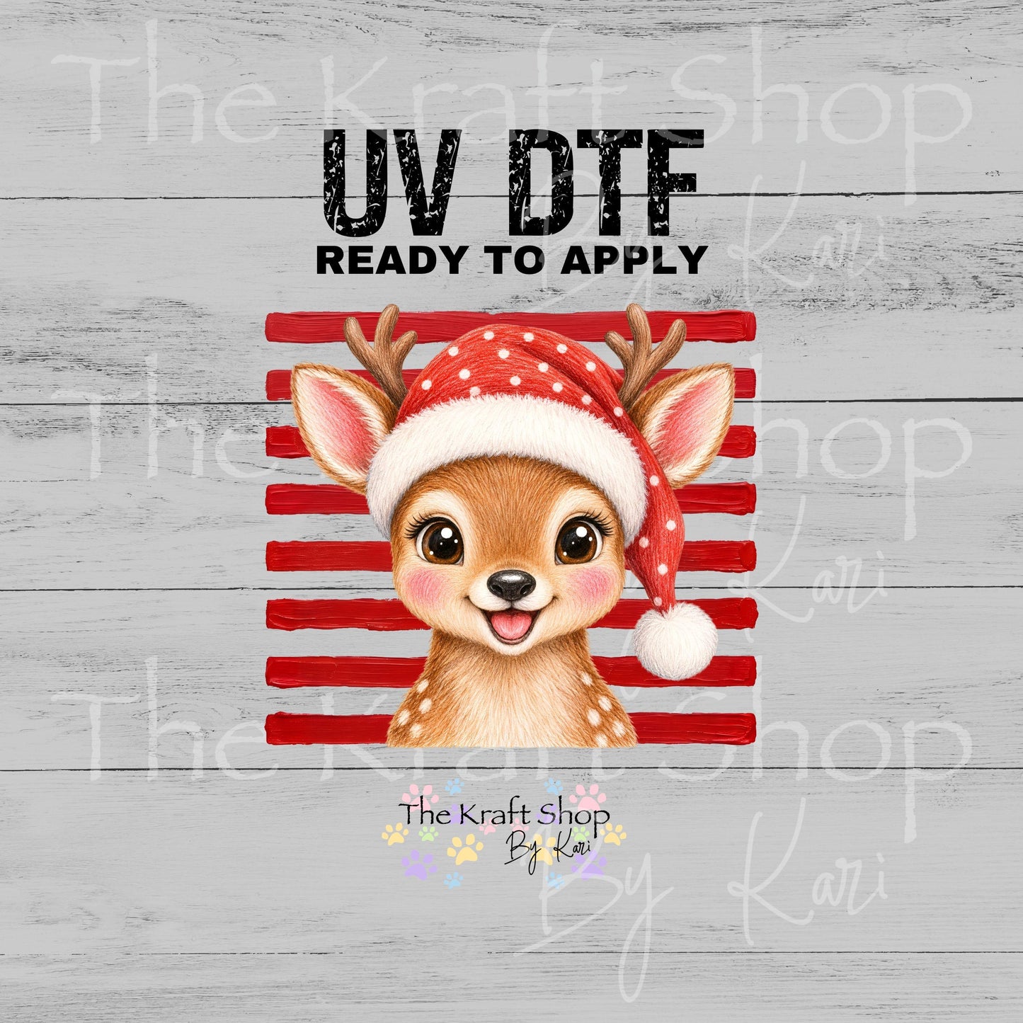 UV DTF Sticker print. Cute Christmas Reindeer Stripes decal, tumbler decal, permanent sticker. #7767