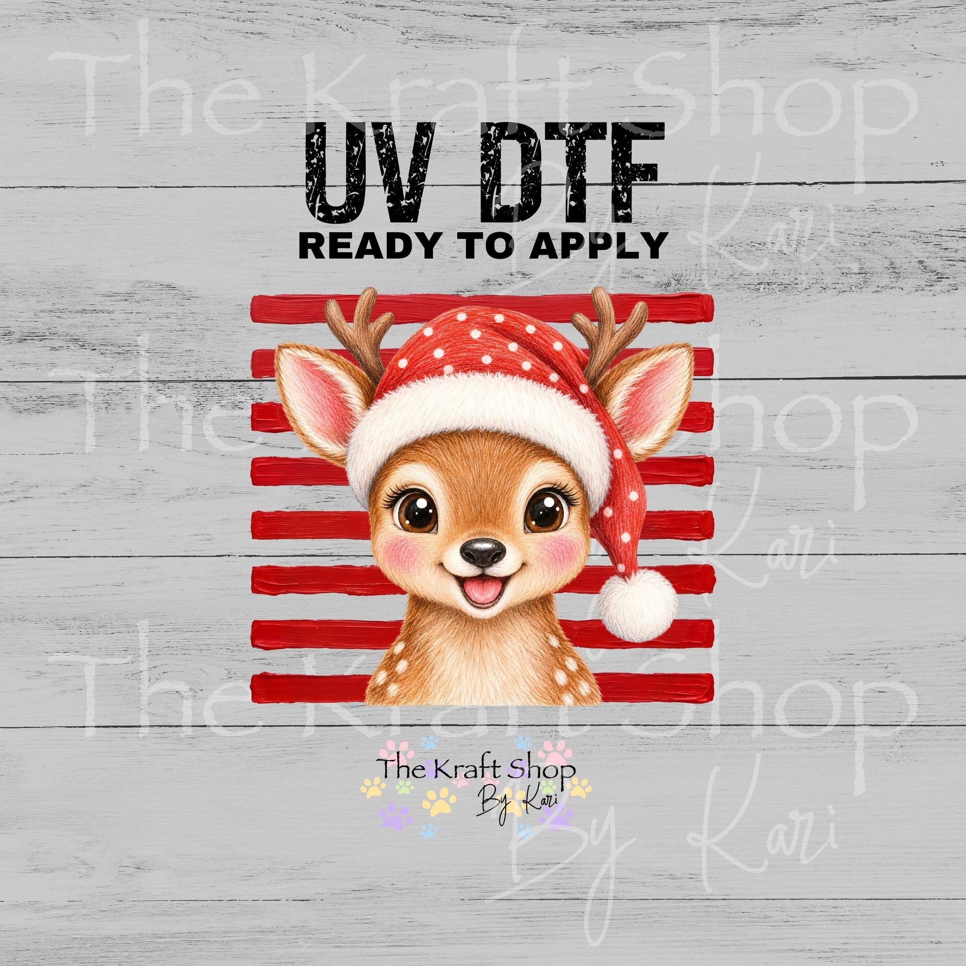 UV DTF Sticker print. Cute Christmas Reindeer Stripes decal, tumbler decal, permanent sticker. #7767