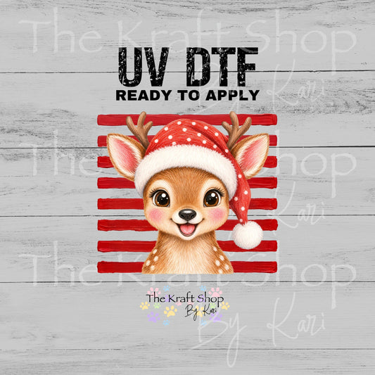 UV DTF Sticker print. Cute Christmas Reindeer Stripes decal, tumbler decal, permanent sticker. #7767