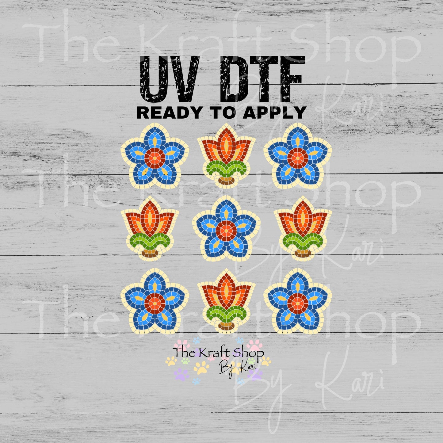 UV DTF Sticker print Stained Glass Flowers Element sheet 6x6 decal, tumbler decal, permanent sticker. #10561