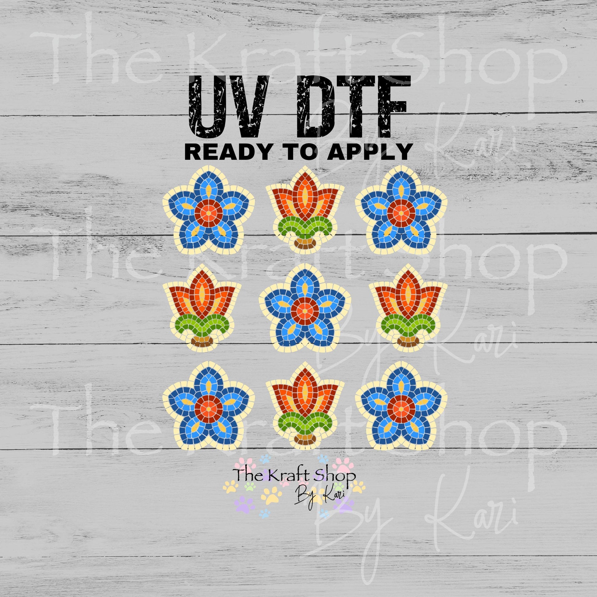 UV DTF Sticker print Stained Glass Flowers Element sheet 6x6 decal, tumbler decal, permanent sticker. #10561