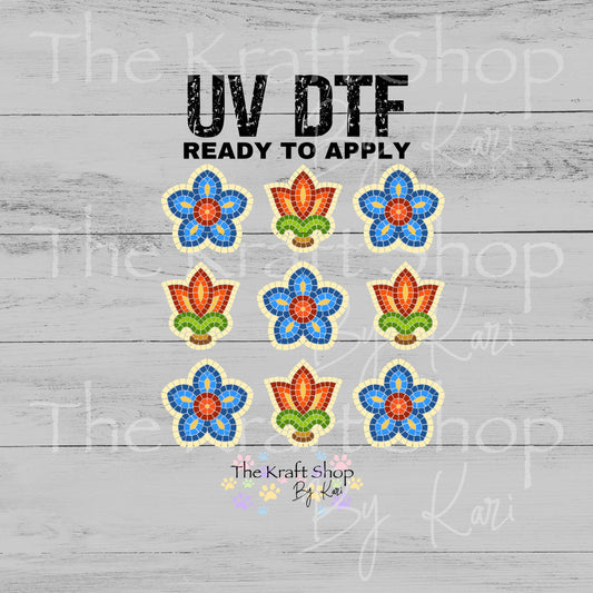 UV DTF Sticker print Stained Glass Flowers Element sheet 6x6 decal, tumbler decal, permanent sticker. #10561