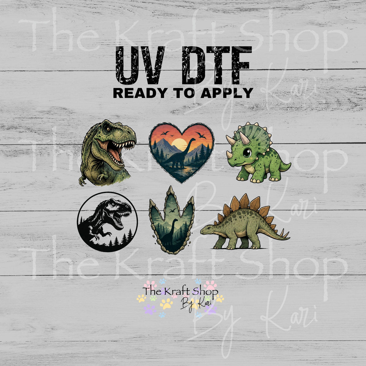 UV DTF Dinosaurs 6pk of decals, permanent sticker.#1162