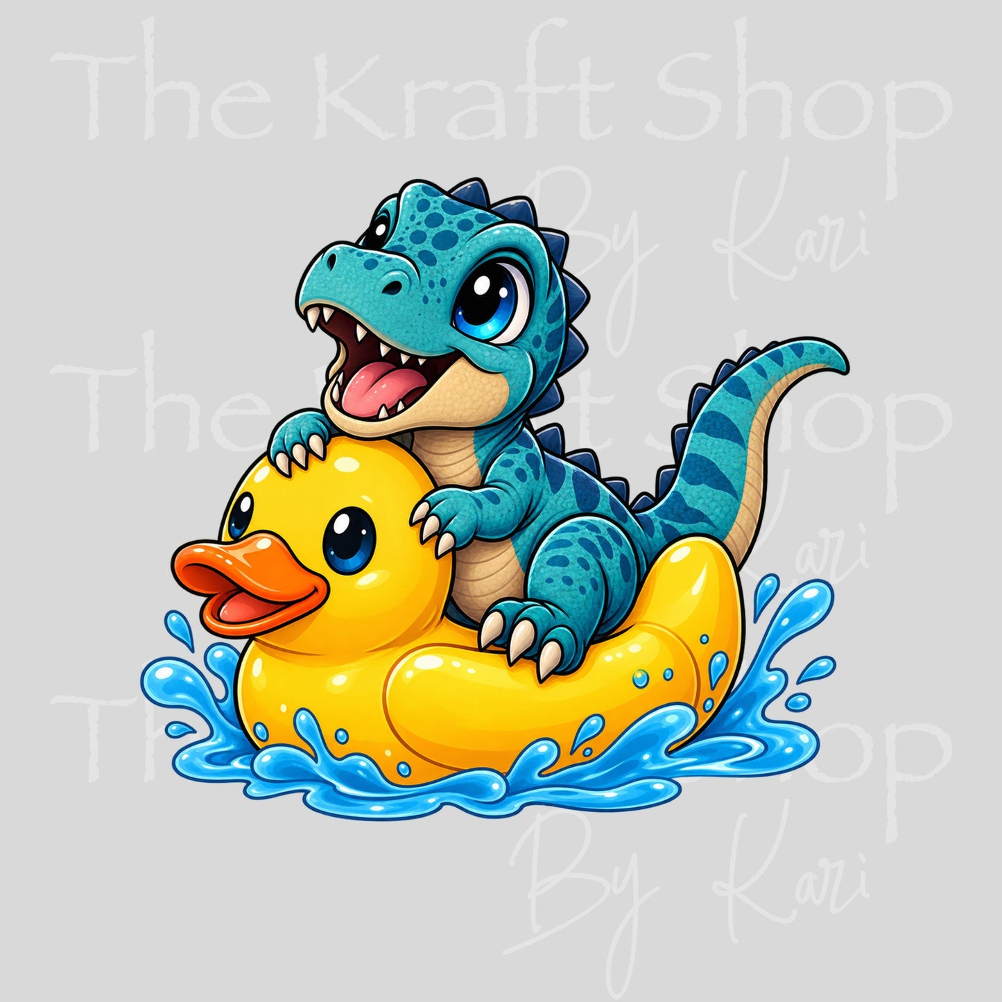 UV DTF Sticker print. Rubber Duck Dino decal, tumbler decal, permanent sticker. #1164