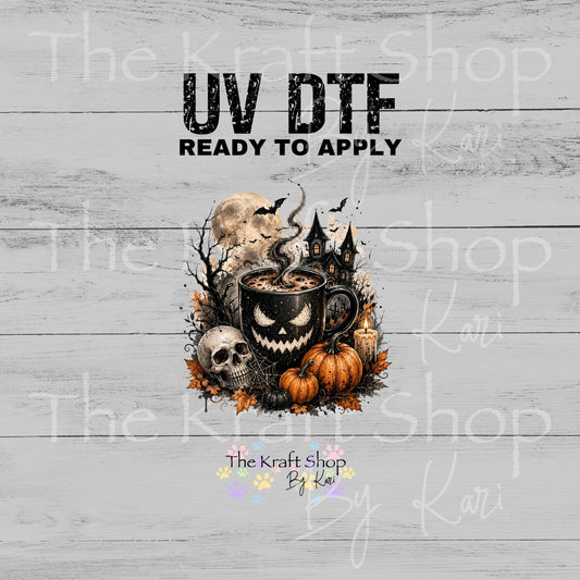 UV DTF Sticker print. Halloween Coffee decal, tumbler decal, permanent sticker. #7774