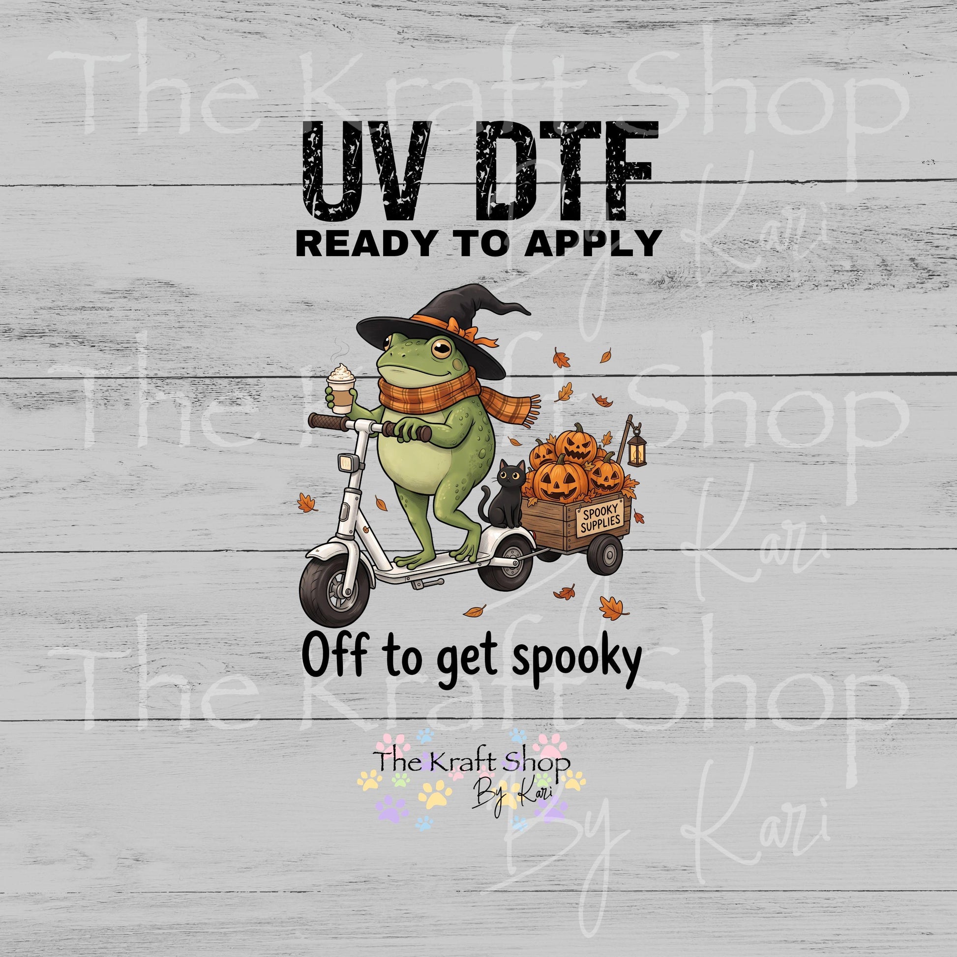 UV DTF Sticker print. Off To Get Spooky Frog decal, tumbler decal, permanent sticker. #7778