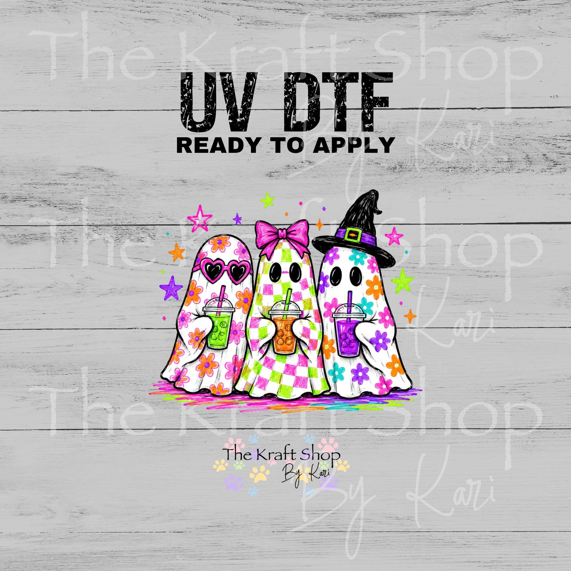 UV DTF Sticker Print. Neon Ghost Trio #7781