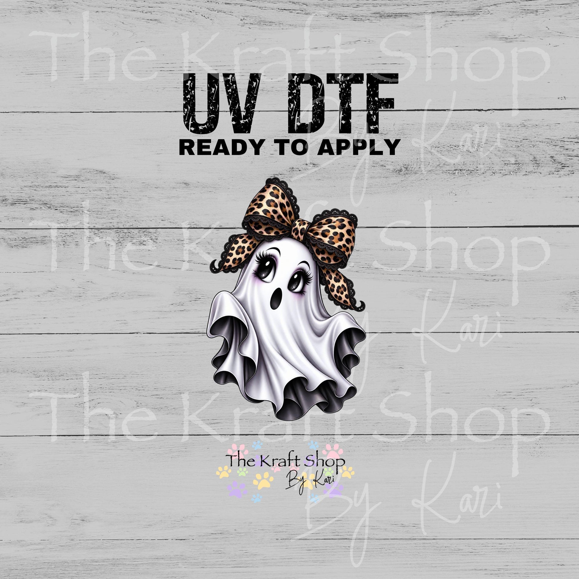 UV DTF Sticker print. Leopard Lace Bow Ghost decal, tumbler decal, permanent sticker. #7784