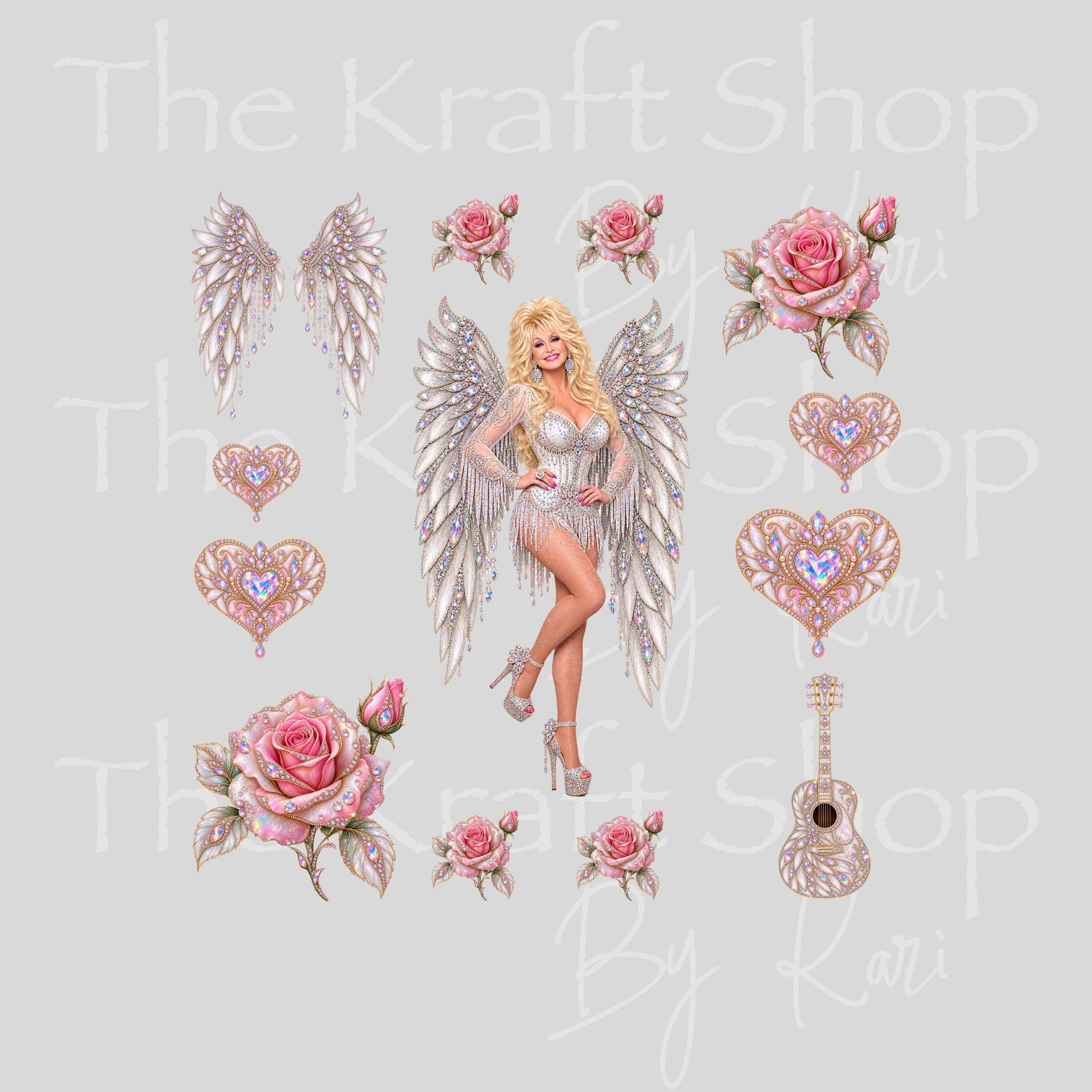 UV DTF Sticker print Angel Wing Dolly Element sheet 8x8 decal, tumbler decal, permanent sticker. #10560