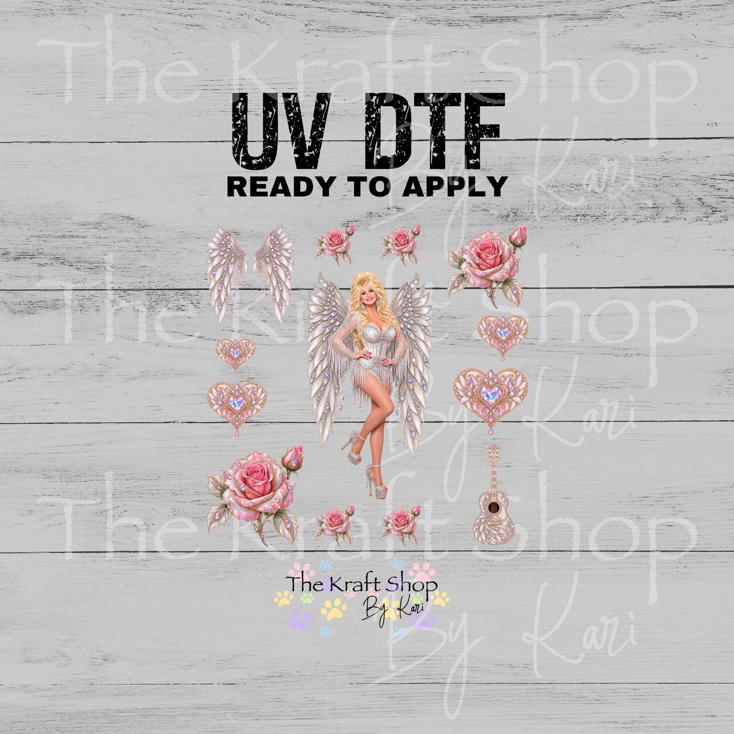 UV DTF Sticker print Angel Wing Dolly Element sheet 8x8 decal, tumbler decal, permanent sticker. #10560