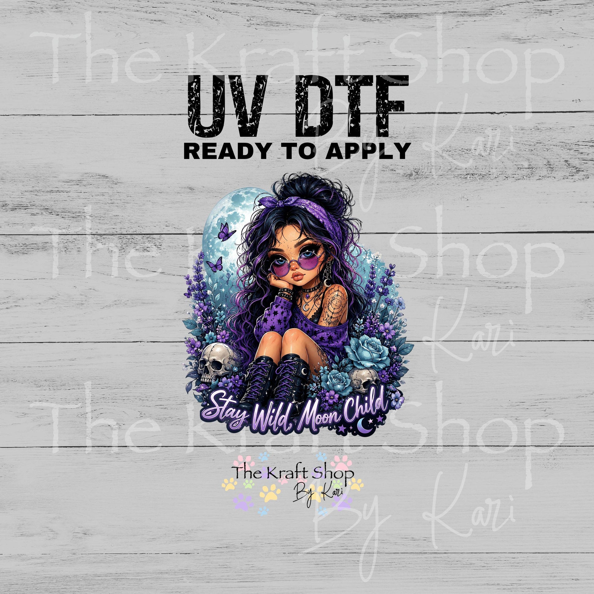 UV DTF Sticker print. Stay Wild Moon Child decal, tumbler decal, permanent sticker. #4819
