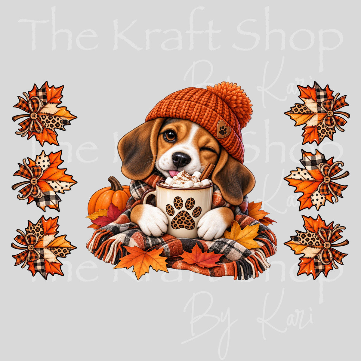 UV DTF Sticker print. Winking Fall Dog and leaves decal, tumbler decal, permanent sticker. #7788