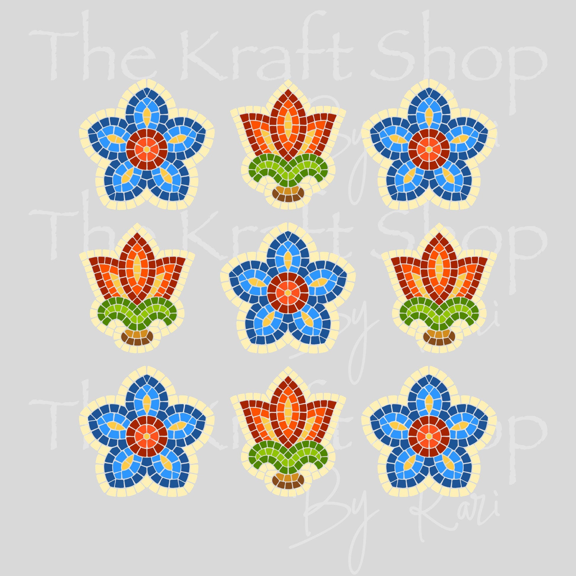 UV DTF Sticker print Stained Glass Flowers Element sheet 6x6 decal, tumbler decal, permanent sticker. #10561