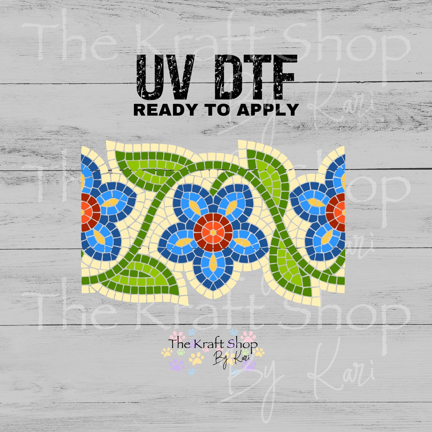 UV DTF Sticker print Ready to apply Floral Stained Glass wrap decal, tumbler decal. UV wrap for glass can tumbler. #5612