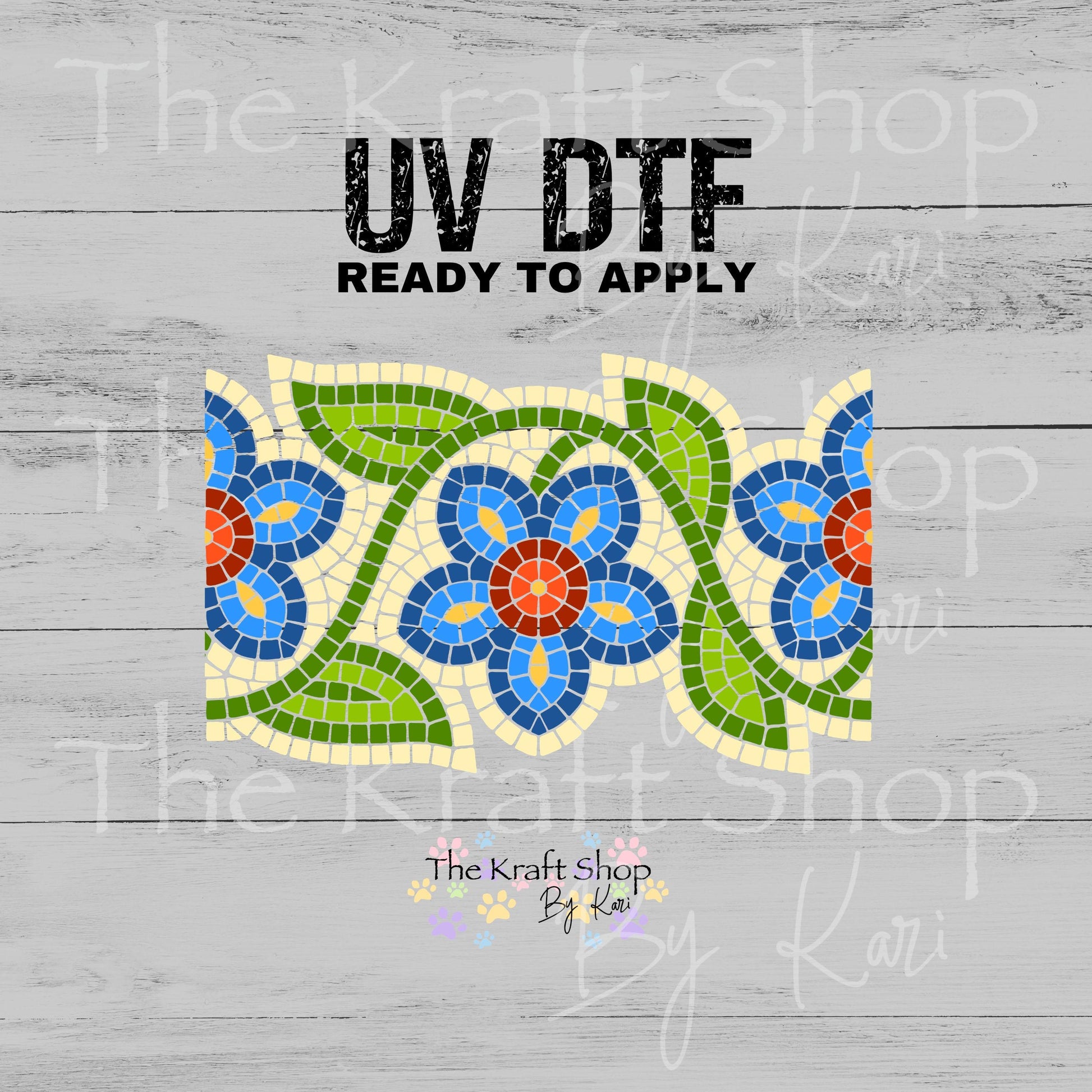 UV DTF Sticker print Ready to apply Floral Stained Glass wrap decal, tumbler decal. UV wrap for glass can tumbler. #5612