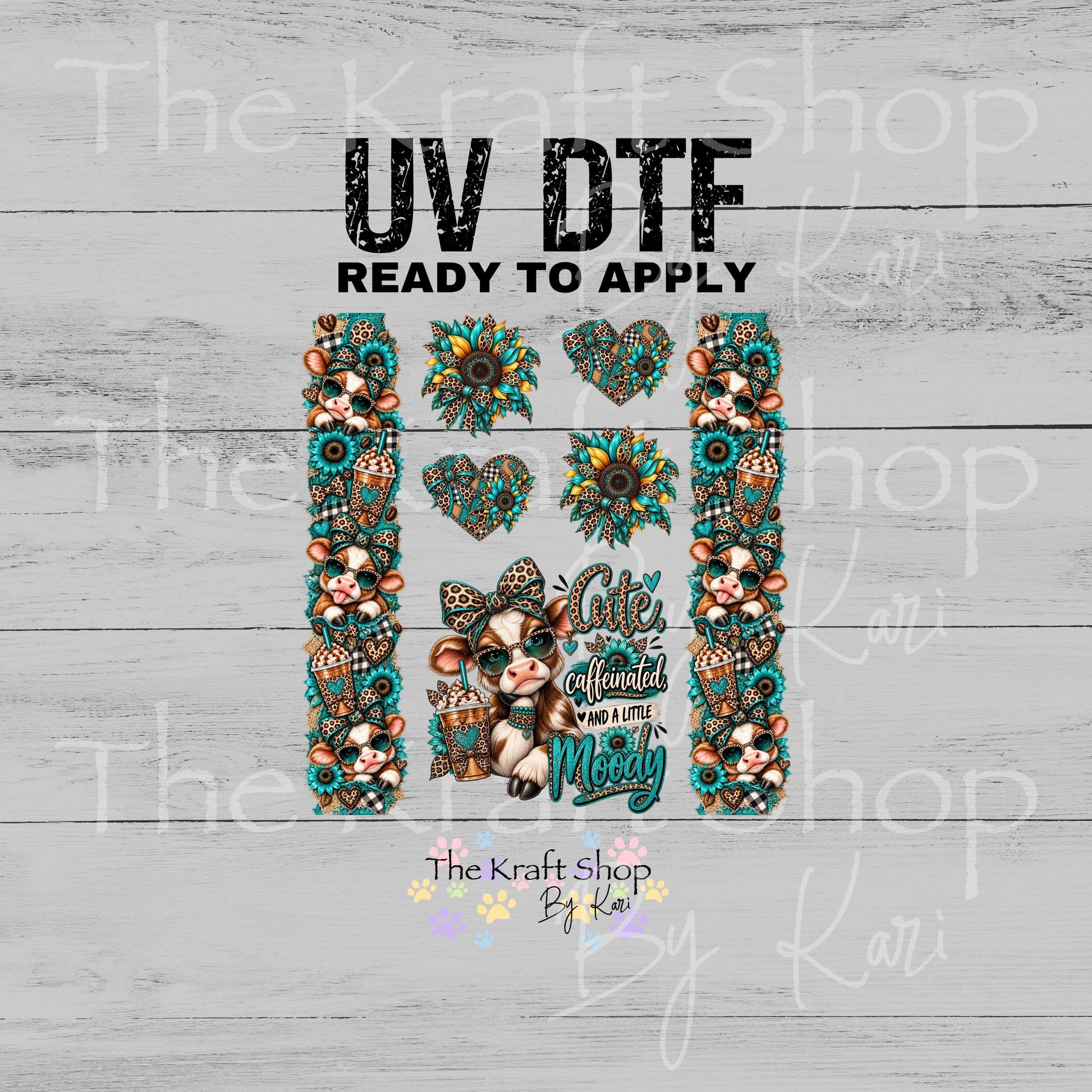 UV DTF Sticker print Cute Caffeinated Element sheet 8x8 decal, tumbler decal, permanent sticker. #10563