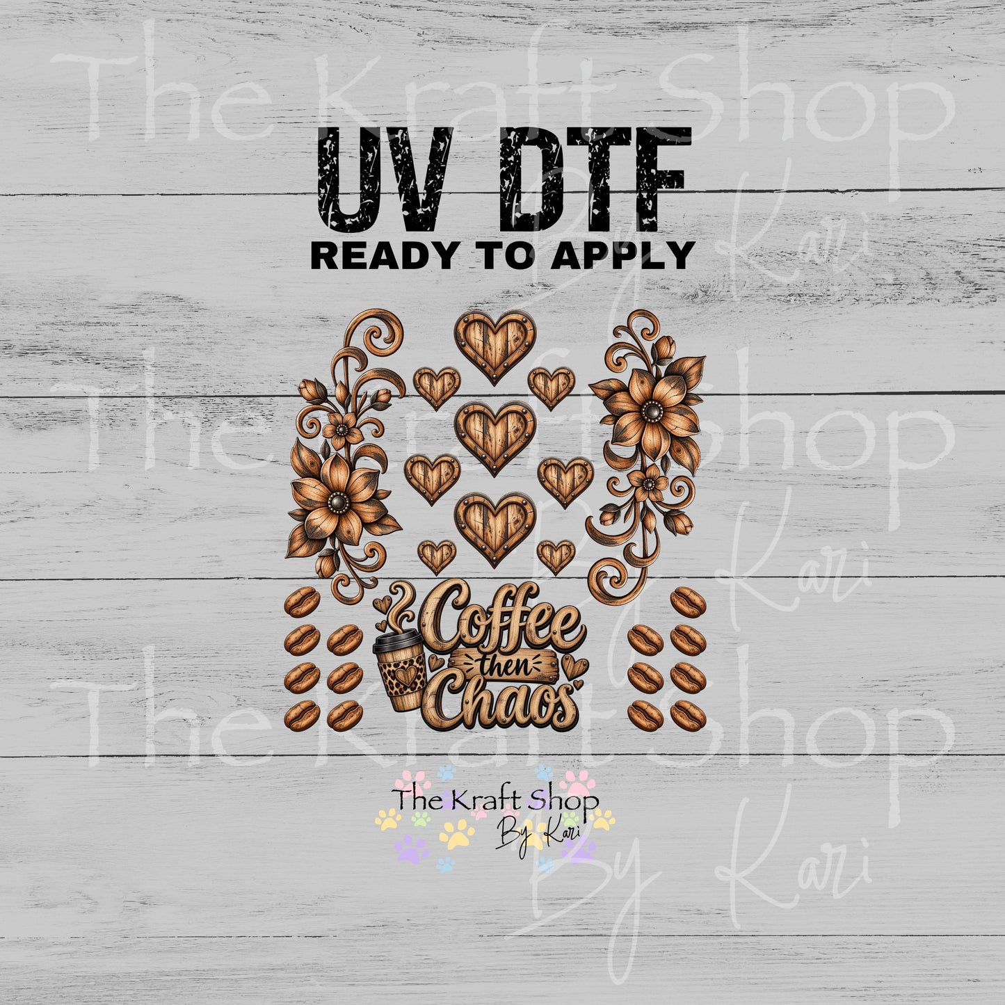 UV DTF Sticker print Coffee Then Chaos Element sheet 8x8 decal, tumbler decal, permanent sticker. #10564