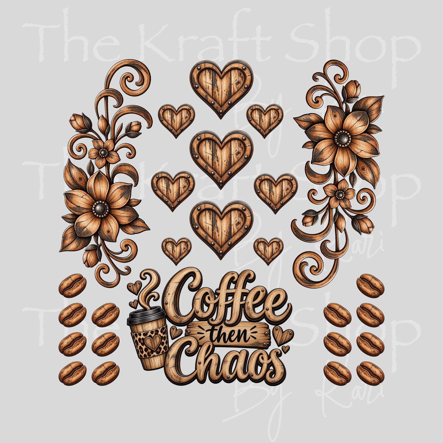 UV DTF Sticker print Coffee Then Chaos Element sheet 8x8 decal, tumbler decal, permanent sticker. #10564
