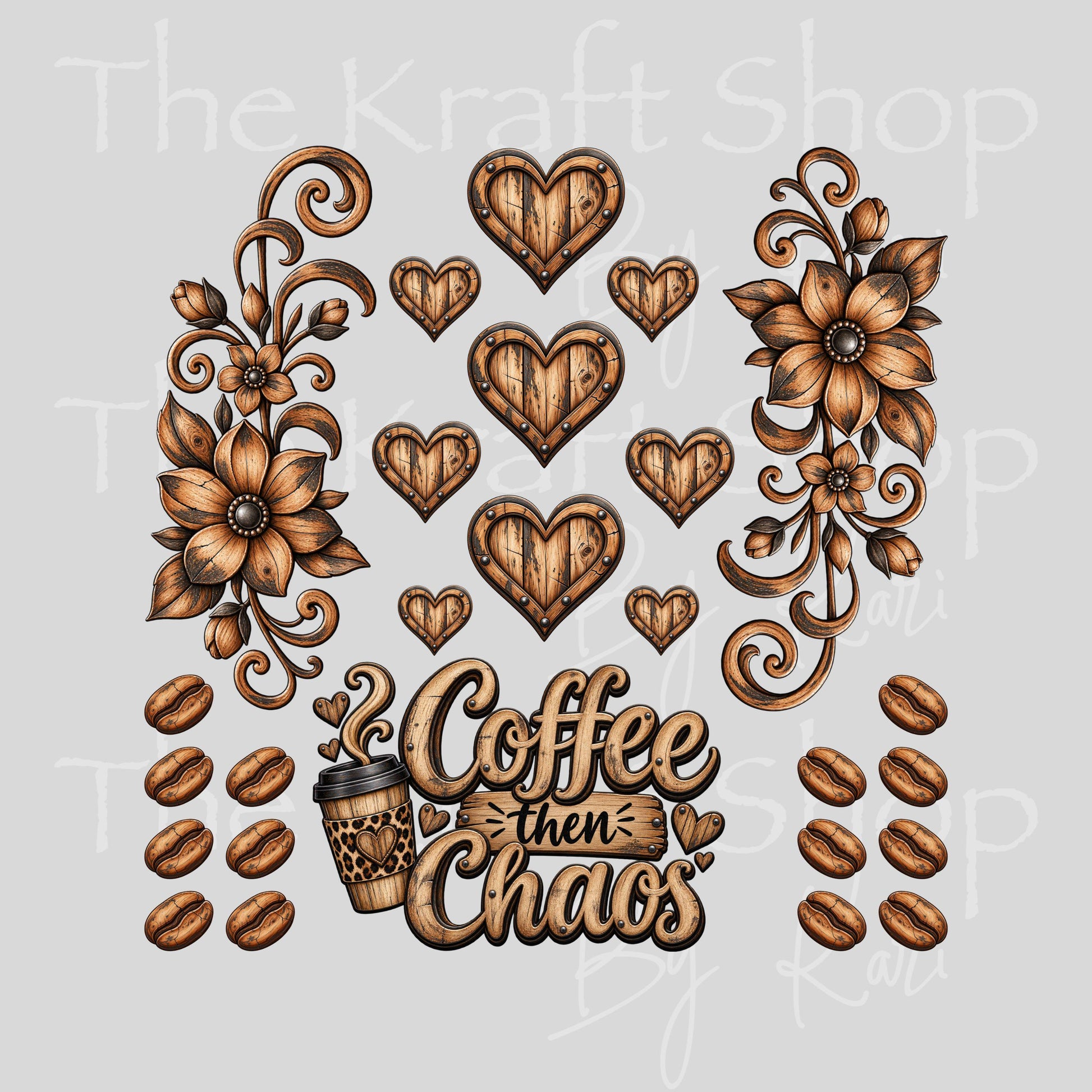 UV DTF Sticker print Coffee Then Chaos Element sheet 8x8 decal, tumbler decal, permanent sticker. #10564