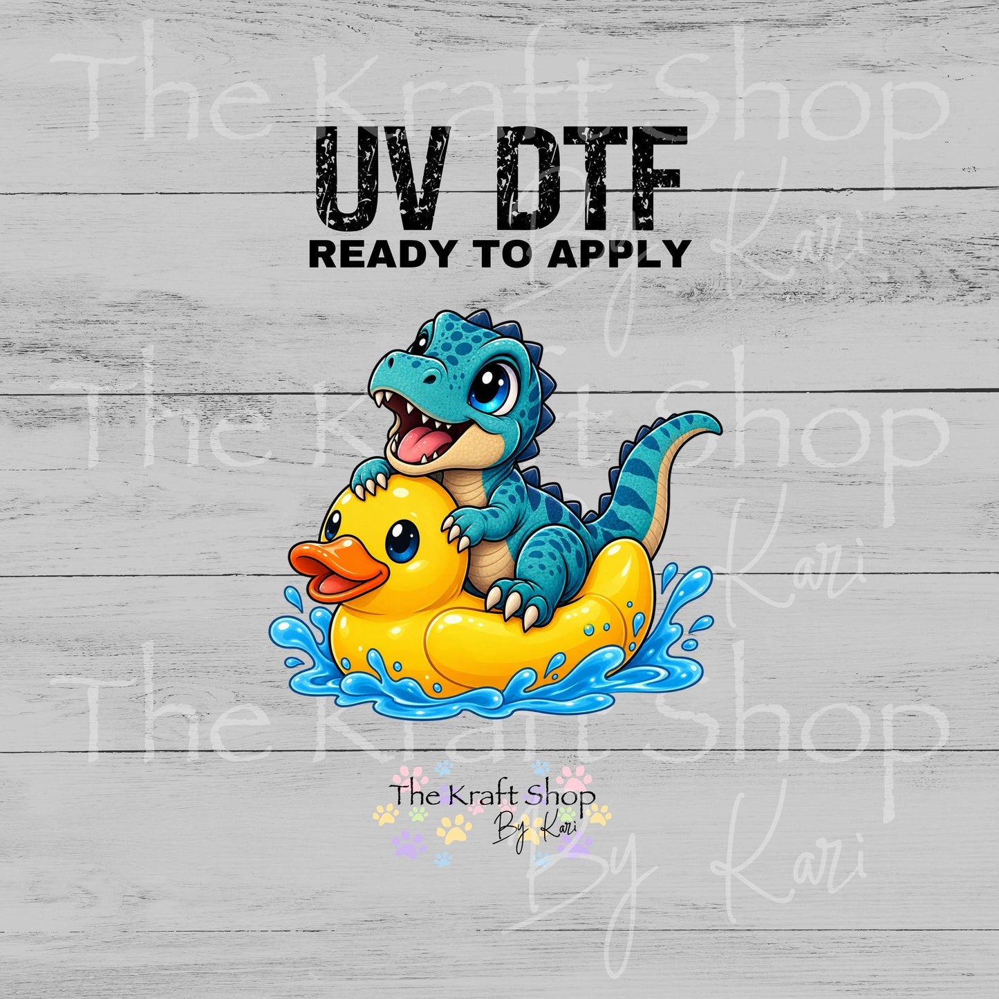 UV DTF Sticker print. Rubber Duck Dino decal, tumbler decal, permanent sticker. #1164