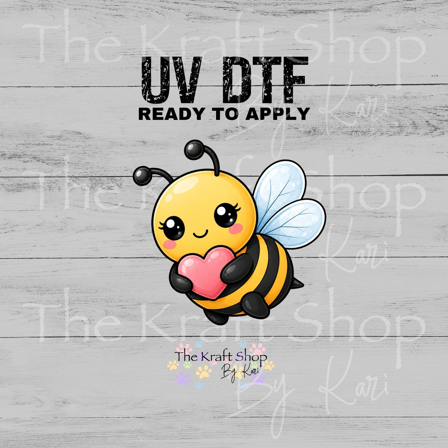 UV DTF Sticker print. Bee With Heart decal, tumbler decal, permanent sticker. #1167