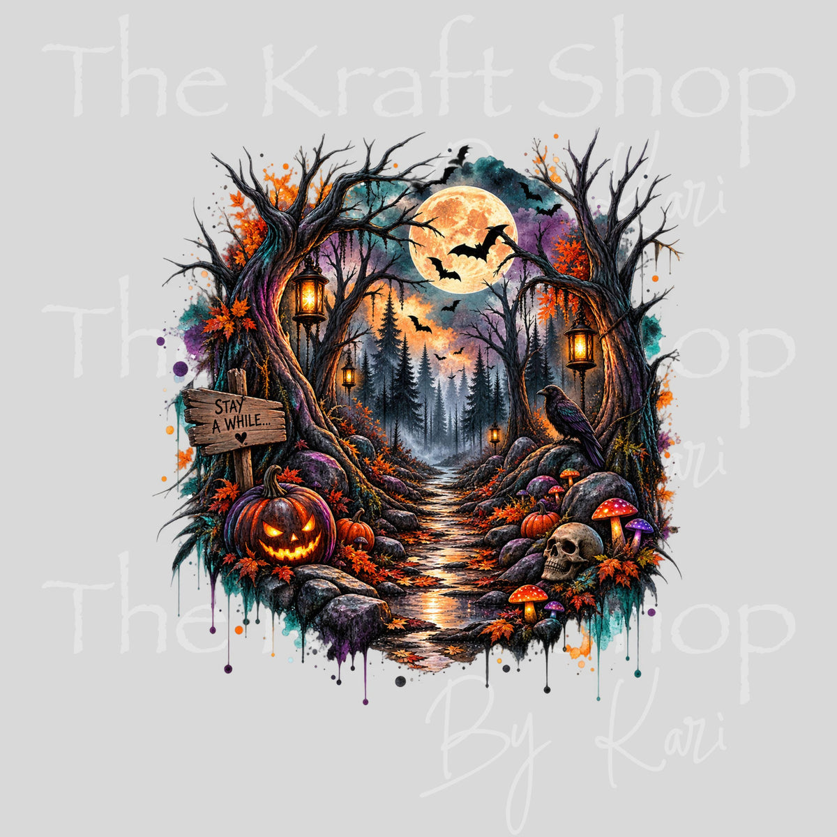 UV DTF Sticker print. Haunted Woods decal, tumbler decal, permanent sticker. #7770