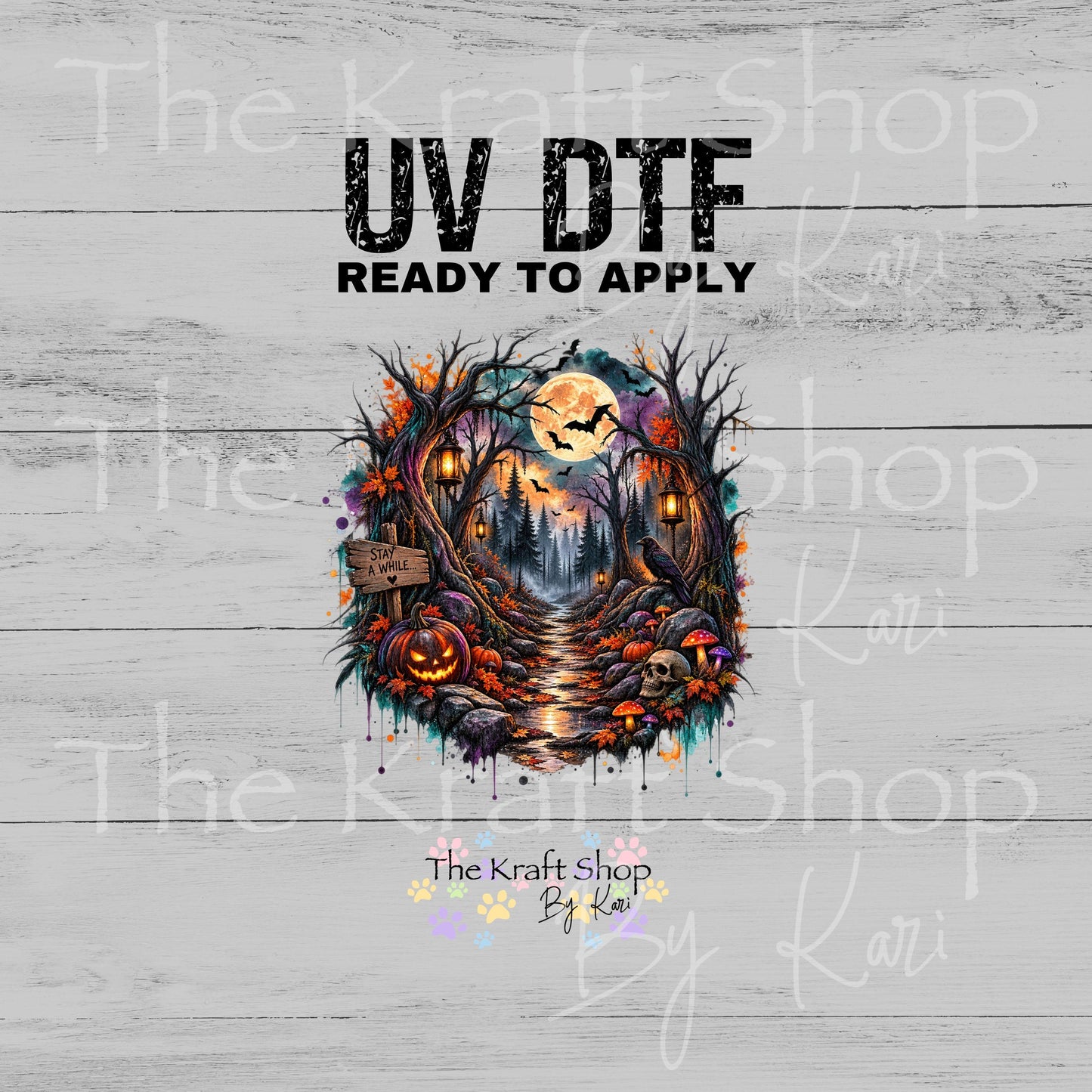 UV DTF Sticker print. Haunted Woods decal, tumbler decal, permanent sticker. #7770
