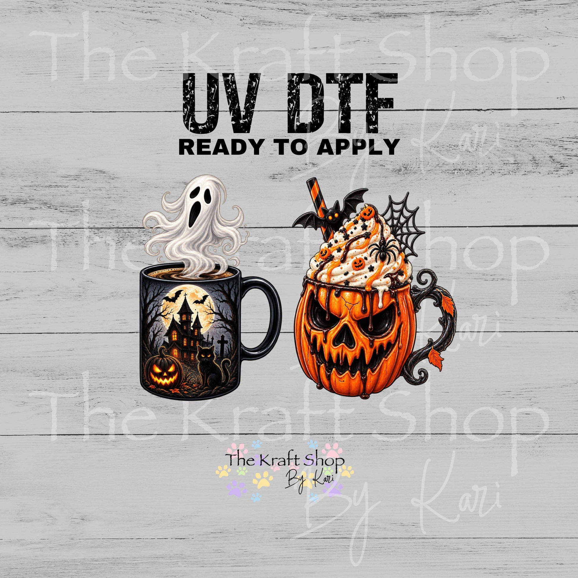 UV DTF Sticker print. Spooky Cups 2pk decal, tumbler decal, permanent sticker. #7773