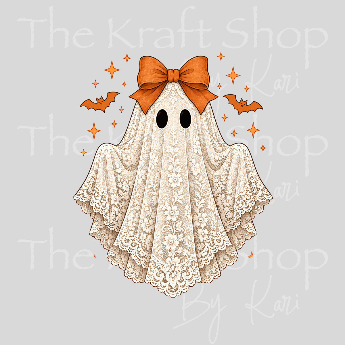 UV DTF Sticker print. Orange Bow Lace Ghost decal, tumbler decal, permanent sticker. #7776