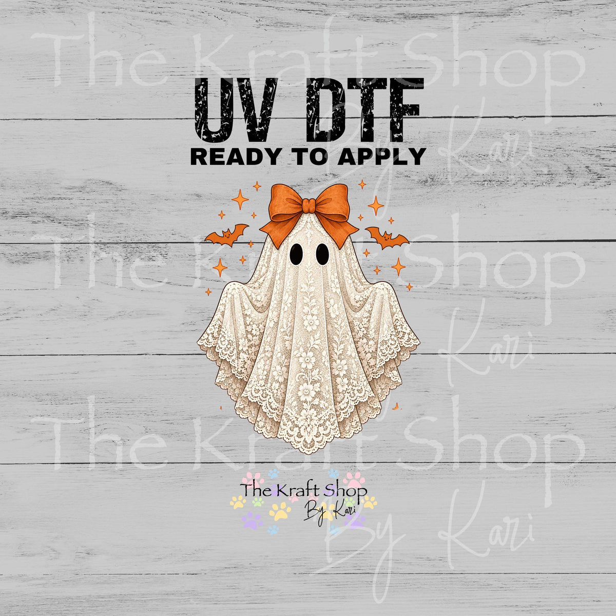 UV DTF Sticker print. Orange Bow Lace Ghost decal, tumbler decal, permanent sticker. #7776