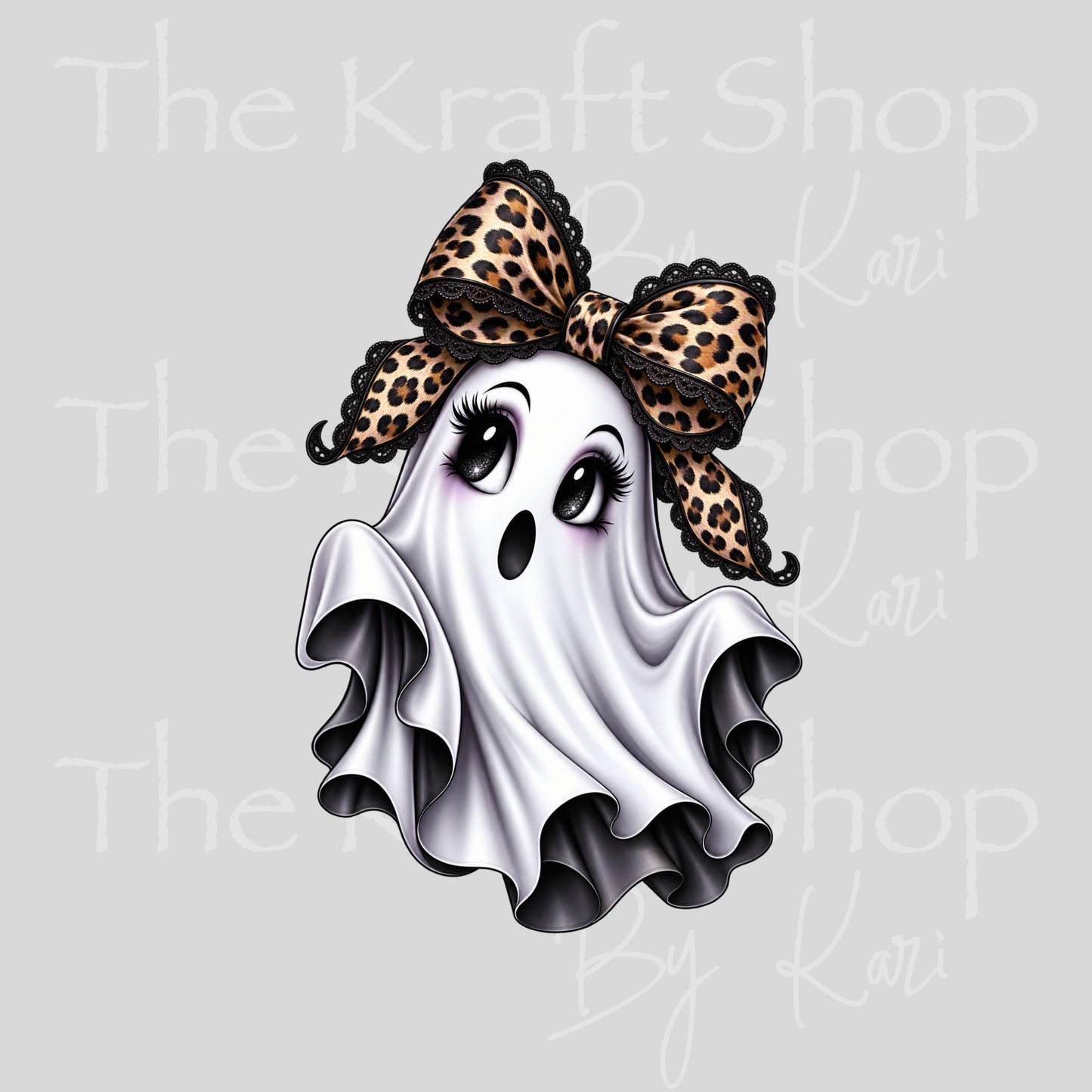 UV DTF Sticker print. Leopard Lace Bow Ghost decal, tumbler decal, permanent sticker. #7784