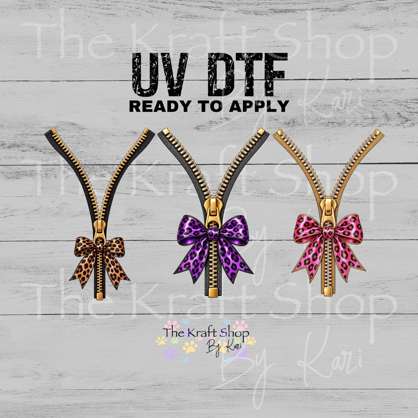 UV DTF Sticker print. Zipper With Leopard Bow decal, tumbler decal, permanent sticker. #10566